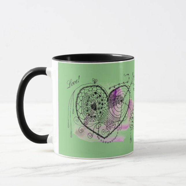 Grünes Herz und Liebe Tasse (Links)