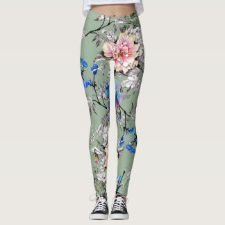 Grünes Hintergrund Blumenmuster. Leggings