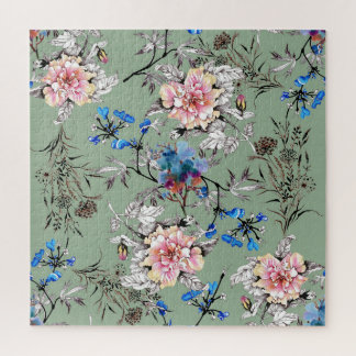 Grünes Hintergrund Blumenmuster. Puzzle