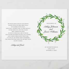 Grünes Hochzeitsprogramm gefaltet. Botanisch wasse