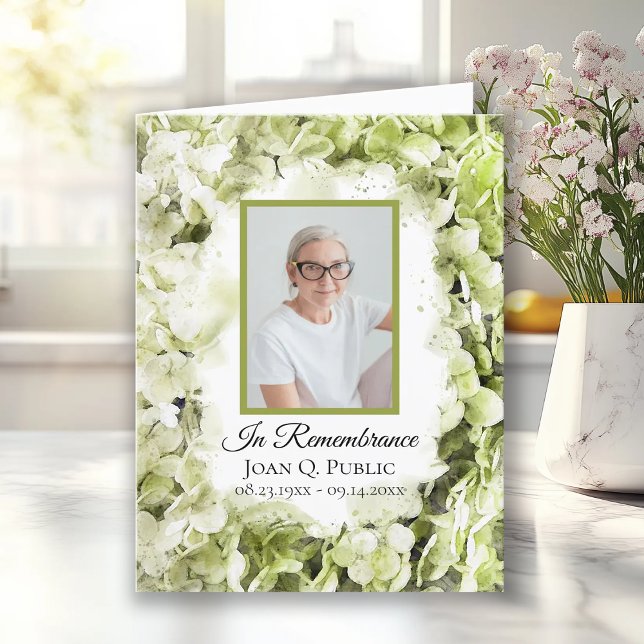 Grünes Hydrangea-Blume Wasserfarben Beerdigung Bei Dankeskarte (Von Creator hochgeladen)