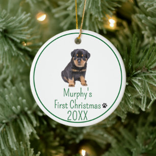 Grünes individuelles Foto-Hund-Weihnachten-Andenke Keramik Ornament