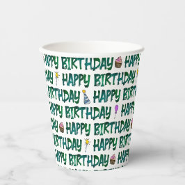 Grünes individuelles Happy Birthday-Textmuster Pappbecher