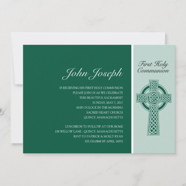 Grünes Irisches Kreuz Erste Heilige Kommune Einladung (Vorderseite)