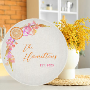 Grünes Jahr der hellen Orangenfrucht Schneidebrett