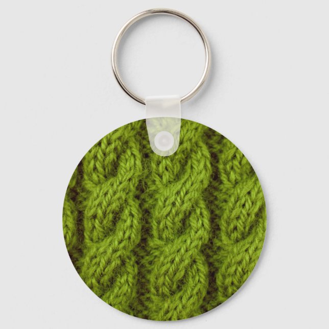 Grünes Kabelstricken Schlüsselanhänger (Vorderseite)