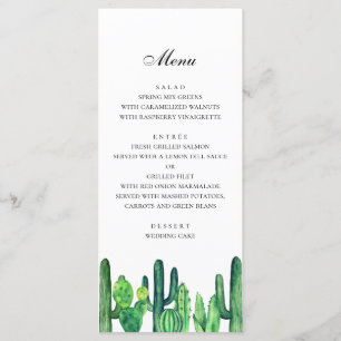 Grünes Kaktus-Hochzeitsmenü. Kaktus-Abendmenü Menükarte
