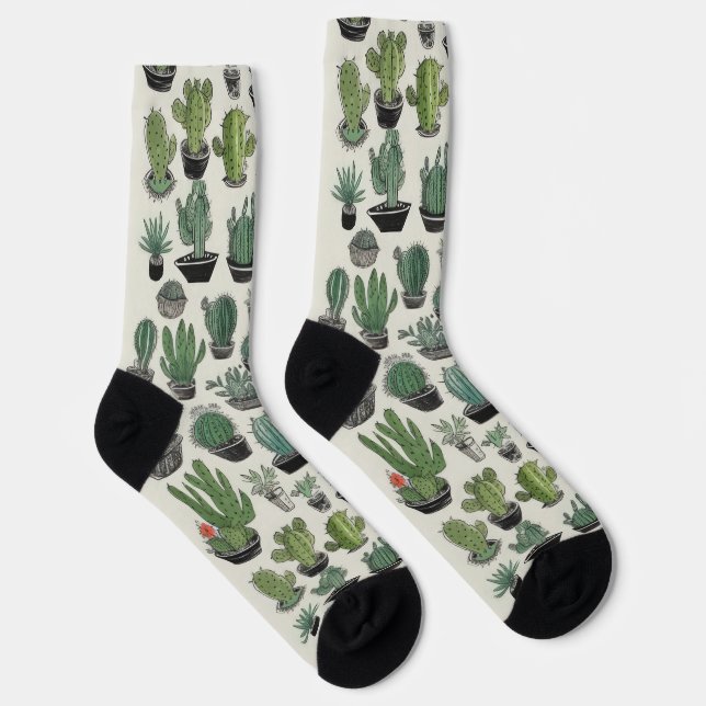 Grünes Kaktusmuster Socken (Rechts)