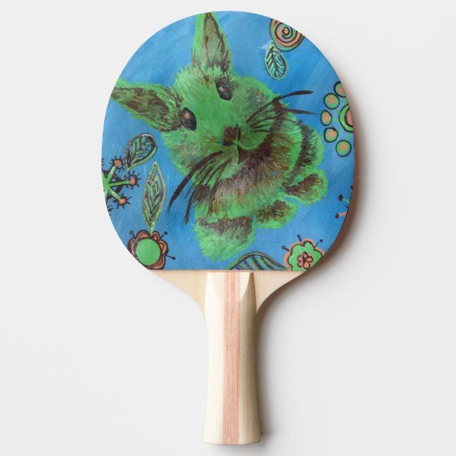 grünes Kaninchen auf blauem Tischtennisschläger Tischtennis Schläger (Vorderseite)