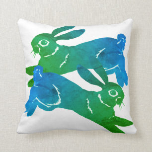 Grünes Kaninchen in Aquarellfarbe Hare Fett-Tierm Kissen