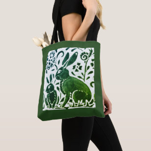 Grünes Kaninchen Tierwald florale Batik Stil