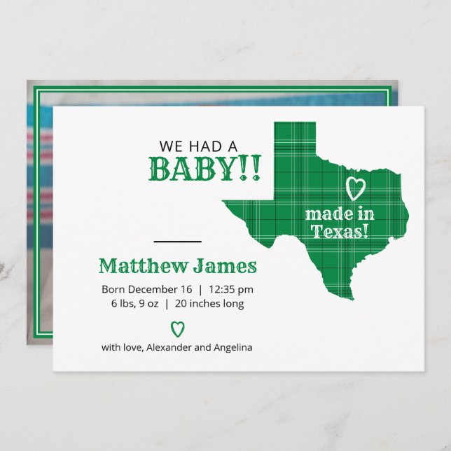 Grünes Kariertes Foto aus Texas Ankündigung (Vorne/Hinten)