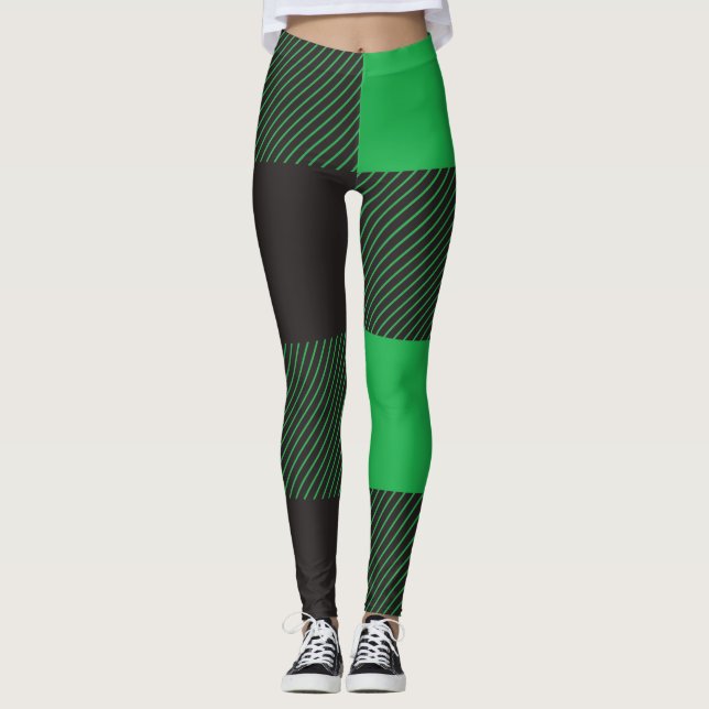 Grünes kariertes Muster Leggings (Vorderseite)
