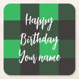 Grünes Karo Alles Gute zum Geburtstag Rechteckiger Pappuntersetzer