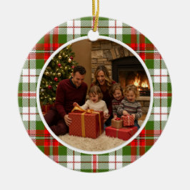 Grünes Karo-Familien-Weihnachten Keramik Ornament