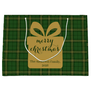 Grünes Karo-Weihnachtsfest-Muster -  Große Geschenktüte