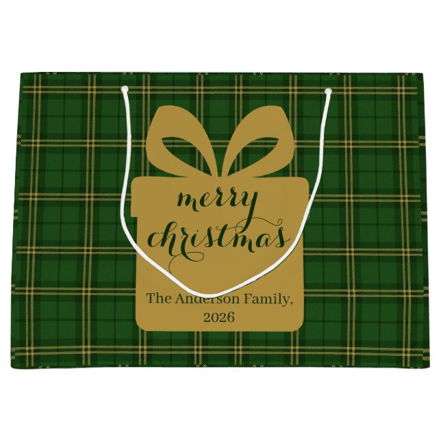 Grünes Karo-Weihnachtsfest-Muster -  Große Geschenktüte (Vorderseite)