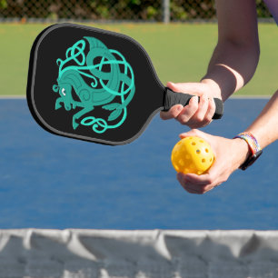 Grünes keltisches Seepferd Pickleball Schläger