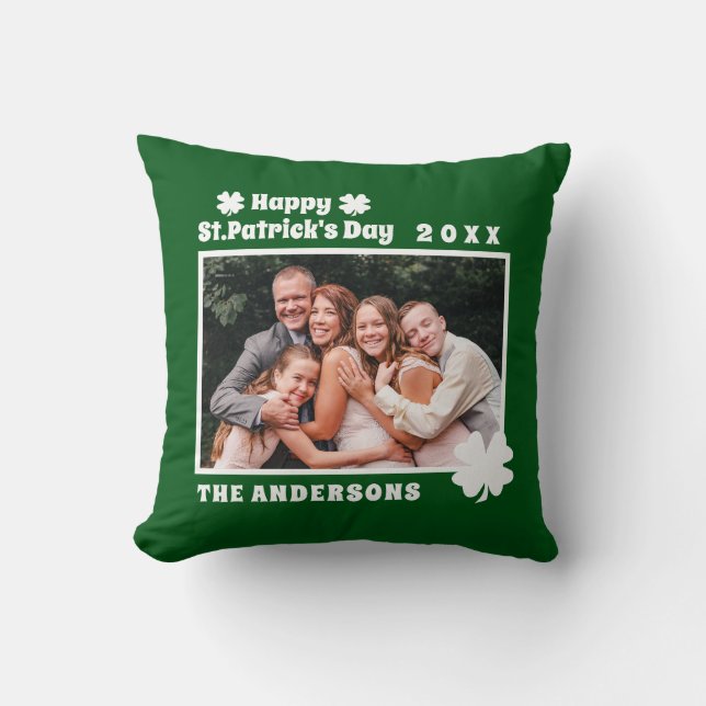 Grünes Kleeblatt Personalisiertes Foto Kissen (Vorderseite)