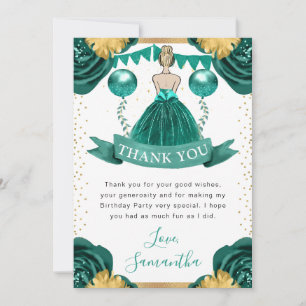 Grünes Kleid Blondhaarige Prinzessin Geburtstag Dankeskarte