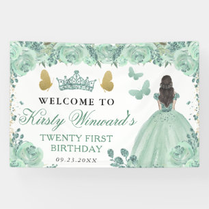 Grünes Kleid Brünett Princess Floral Geburtstag Banner