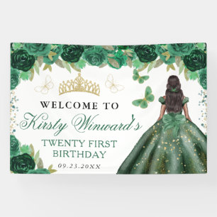 Grünes Kleid Dark Skin Princess Floral Geburtstag Banner