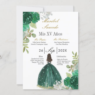 Grünes Kleid quinceañera Einladung