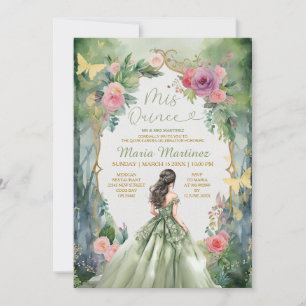 Grünes Kleid Rosa Blume 15 Mis Quince Einladung