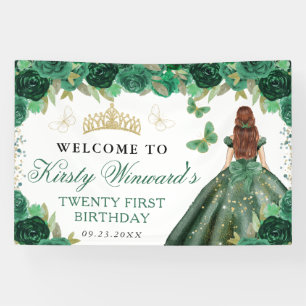 Grünes Kleid Rote Haar Prinzessin Floral Geburtsta Banner