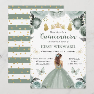 Grünes Kleid Rote Haare Prinzessin Quinceanera Einladung