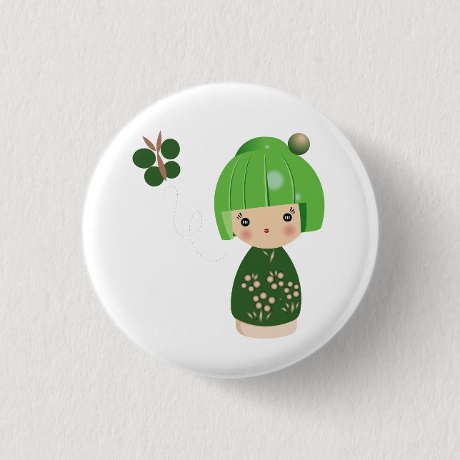 Grünes Kokeshi Dreiergruppe-Button Button (Vorderseite)