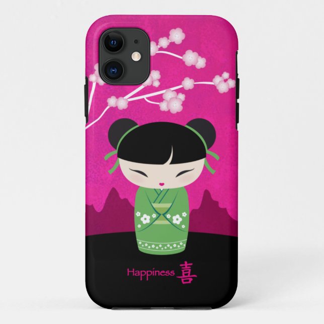 Grünes Kokeshi - Glück Case-Mate iPhone Hülle (Rückseite)