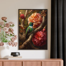 Grünes Kolibri-Ölgemälde Florale Natur Leinwanddruck