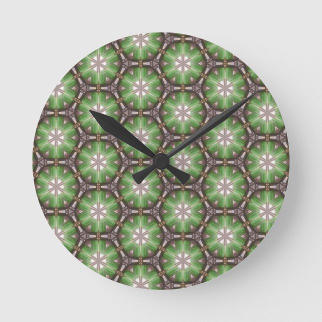 Grünes Kreis-Muster Runde Wanduhr (Vorderseite)