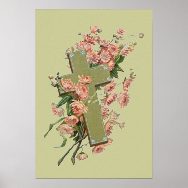 Grünes Kreuz mit rosa Blume Poster (Vorne)