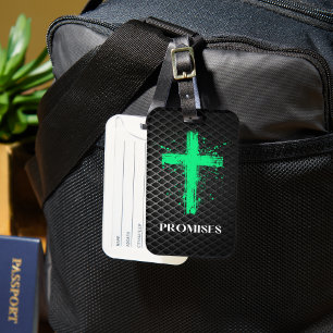 Grünes Kreuz mit Verheißungswort – Christlicher Gl Gepäckanhänger