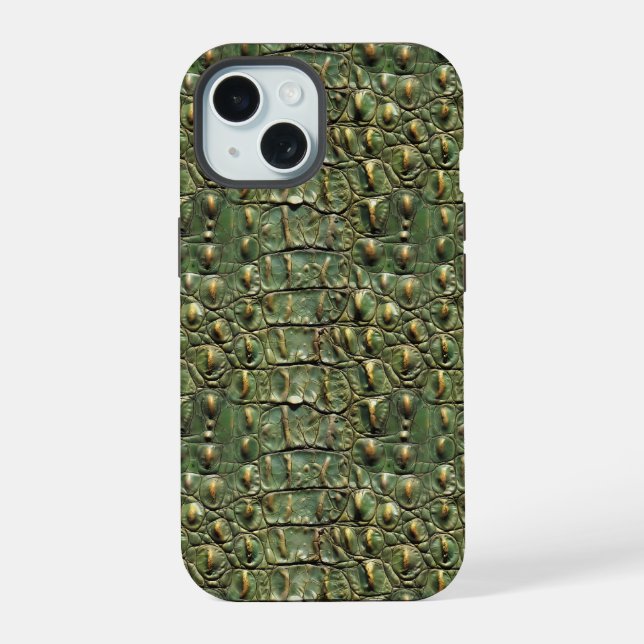 Grünes Krokodil-Ledermuster iPhone 15 Hülle (Rückseite)
