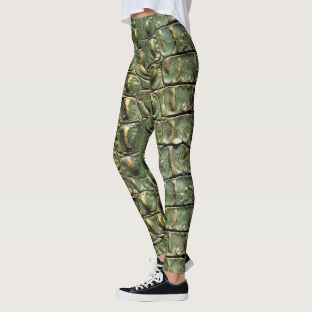 Grünes Krokodil-Ledermuster Leggings (Links)