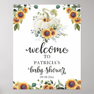 Grünes Kürbis-Herbst-Baby-Shower-Willkommensschild Poster