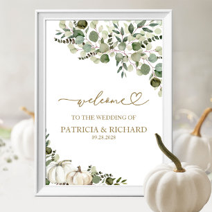 Grünes Kürbis-Herbst-Hochzeits-Willkommen Poster
