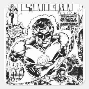 Grünes Laternen-Fliegen, Schwarzweiss Quadratischer Aufkleber