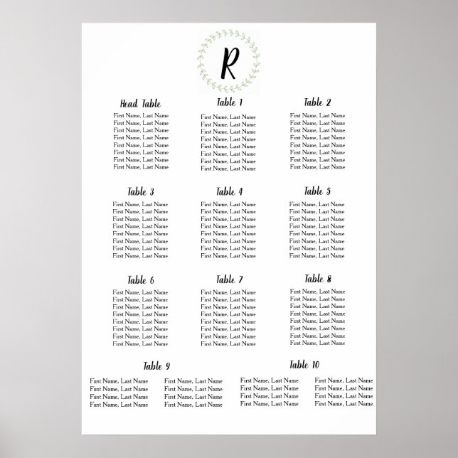 Grünes Laurel - Hochzeitstisch Poster (Vorne)