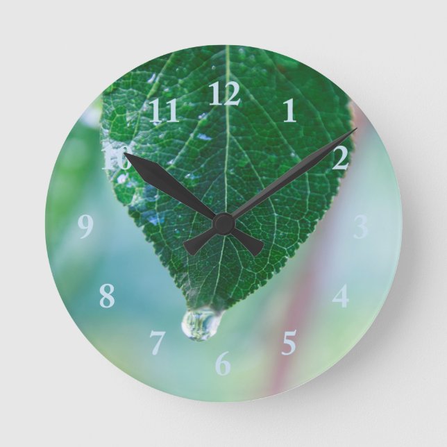 Grünes Leaf auf der Wall-Uhr Runde Wanduhr (Vorderseite)