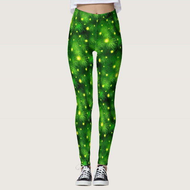 Grünes Leaf Botanisches Foliage Weihnachtsbaum Spa Leggings (Vorderseite)