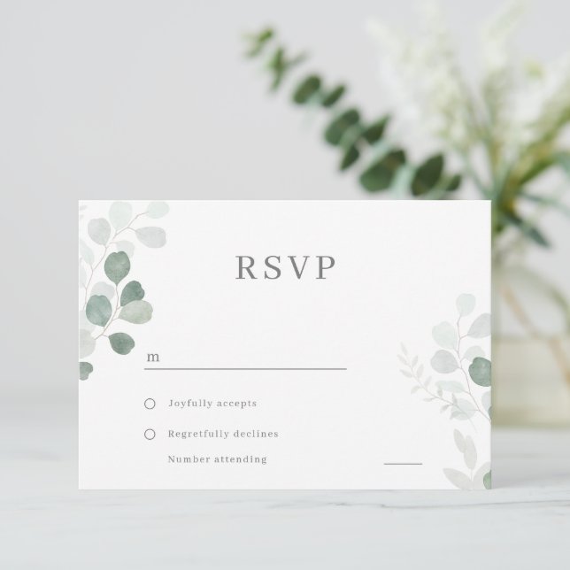 Grünes Leaf Elegante Hochzeit RSVP Karte (Stehend Vorderseite)