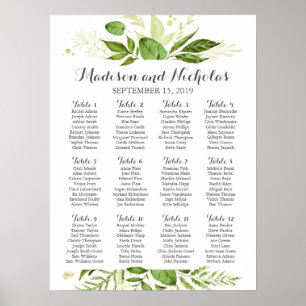 Grünes Leaf Hochzeitsdiagramm, rustikale Vegetatio Poster