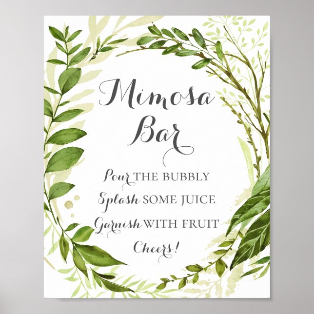 Grünes Leaf Mimosa Bar Sign, Rustikale Vegetation Poster (Vorne)