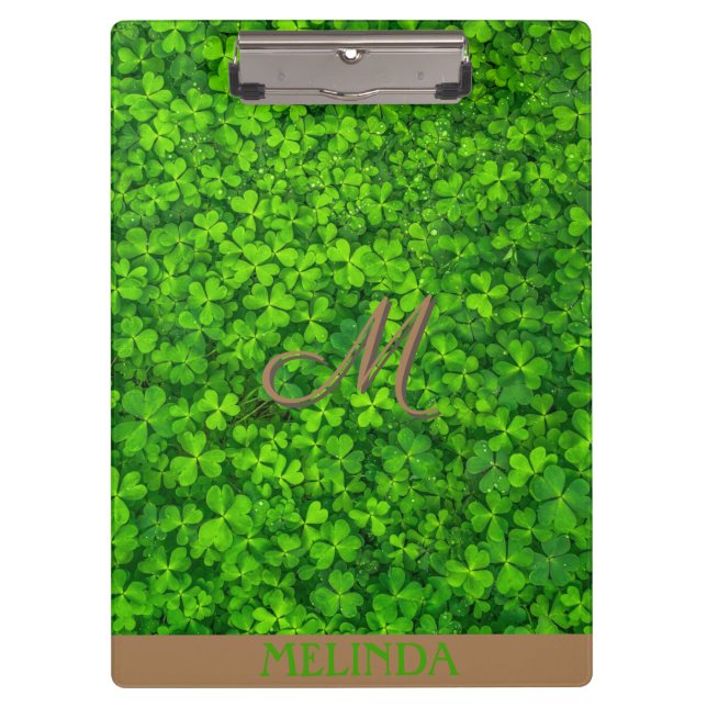 Grünes Leaf mit Monogramm Klemmbrett (Vorderseite)