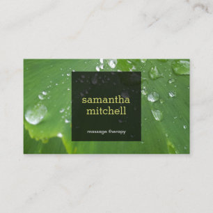 Grünes Leaf mit Raindrops Massage Business Card Visitenkarte