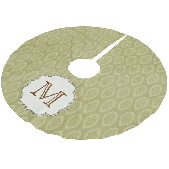 Grünes Leaf-Motif-Patt-Monogram-Initial-Tree-Rock Polyester Weihnachtsbaumdecke (Schrägansicht)